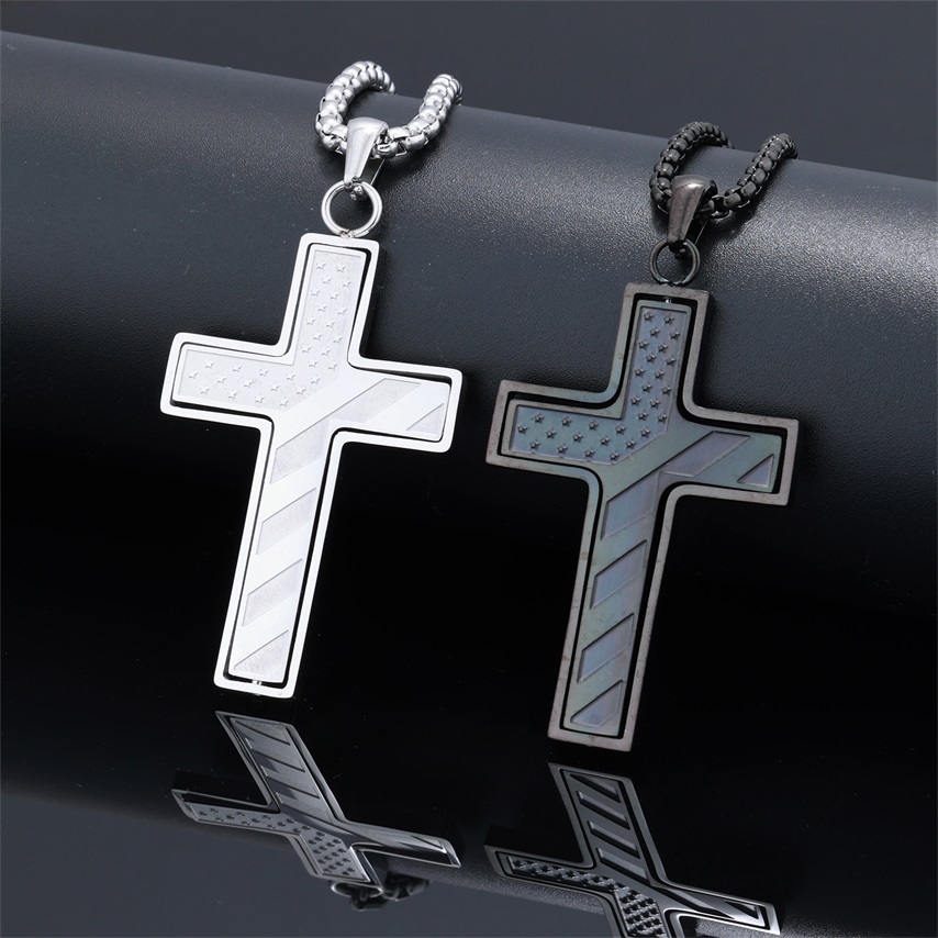 Rotating American Flag Cross Pendant Necklace