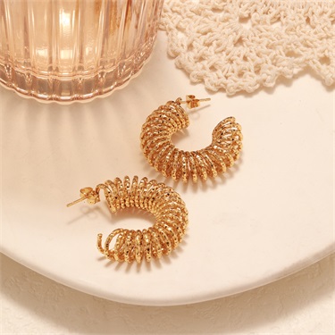 18k Gold Plated Stainless Steel Unique New Model Twisted Hoop Stud Earrings