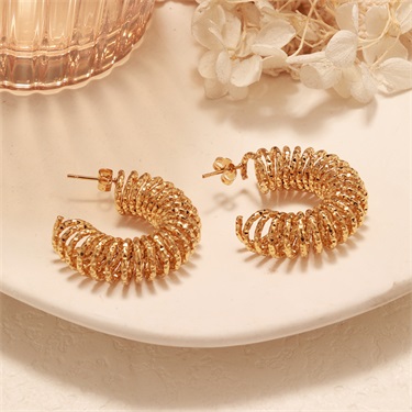 18k Gold Plated Stainless Steel Unique New Model Twisted Hoop Stud Earrings
