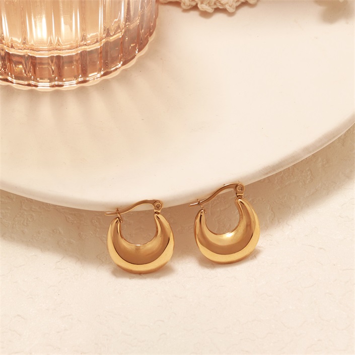 Classic Vintage Round Crescent Stainless Steel Hoop Earring