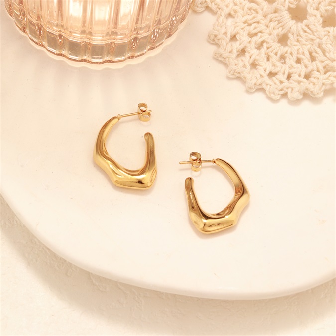 Stainless Steel 18K Gold Plated Irregular C Shaped Circle Earrings