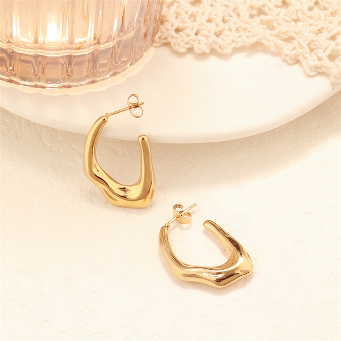 Stainless Steel 18K Gold Plated Irregular C Shaped Circle Earrings
