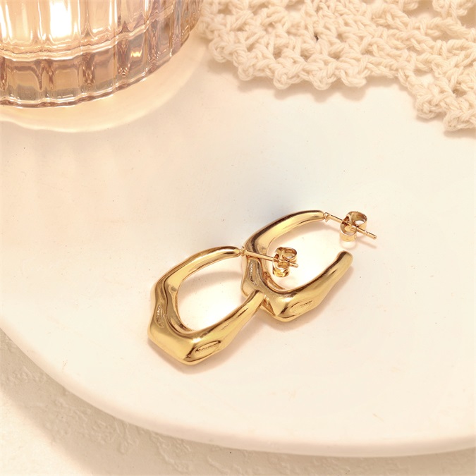 Stainless Steel 18K Gold Plated Irregular C Shaped