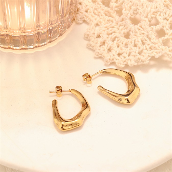 Stainless Steel 18K Gold Plated Irregular C Shaped Circle Earrings