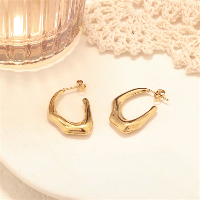 Stainless Steel 18K Gold Plated Irregular C Shaped Circle Earrings