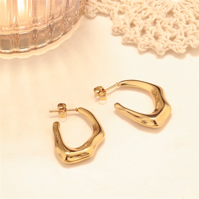 Stainless Steel 18K Gold Plated Irregular C Shaped
