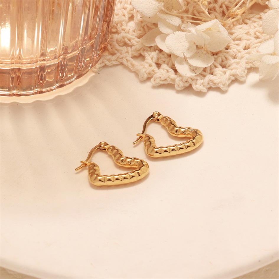 Stainless Steel High Quality Embossed Design Dainty Love Heart Earrings