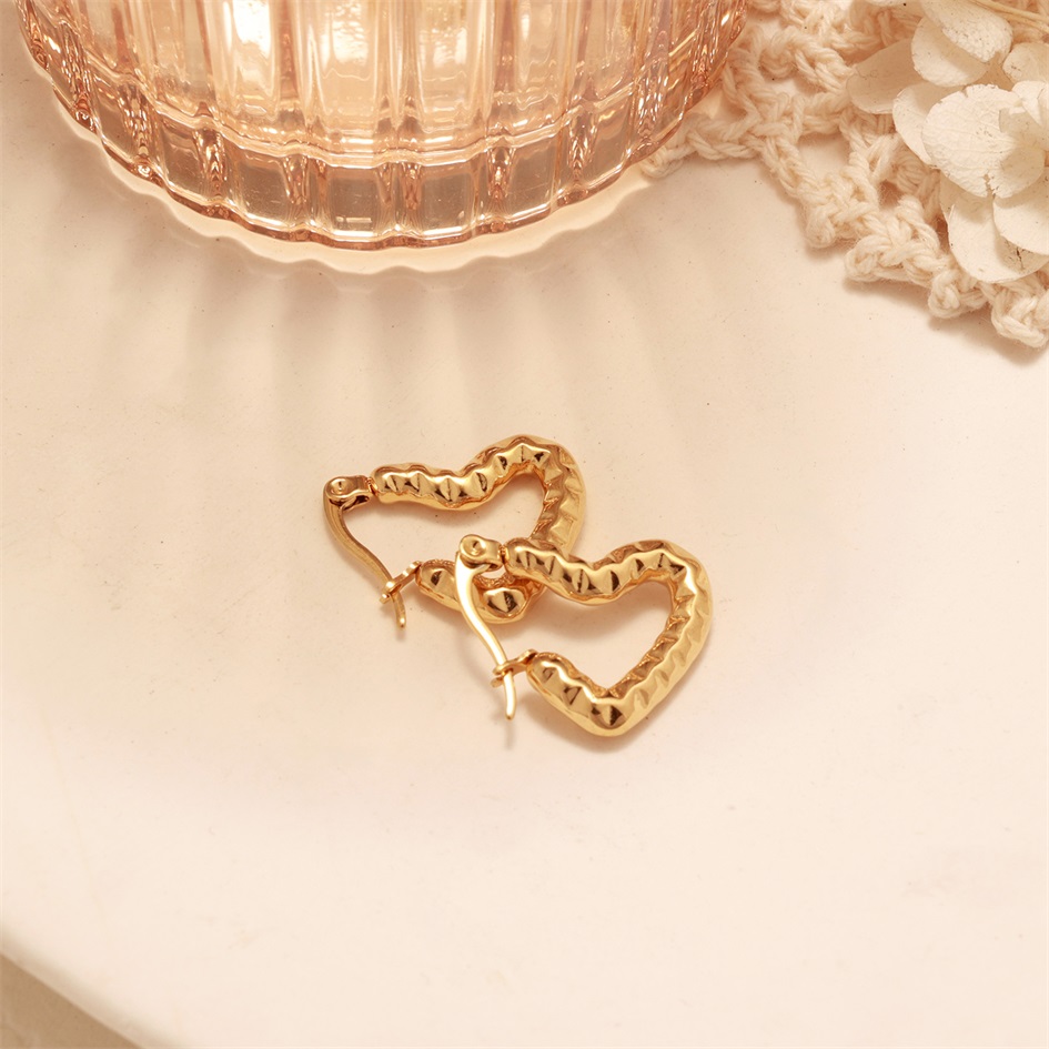 Stainless Steel High Quality Embossed Design Dainty Love Heart Earrings