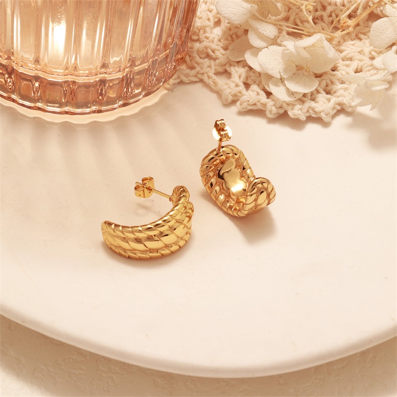 Stainless Steel Plated 18K Gold Multi-Layer Winding Double Braided C-Shaped Earrings