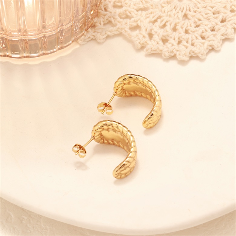 Stainless Steel Plated 18K Gold Multi-Layer Winding Double Braided C-Shaped Earrings