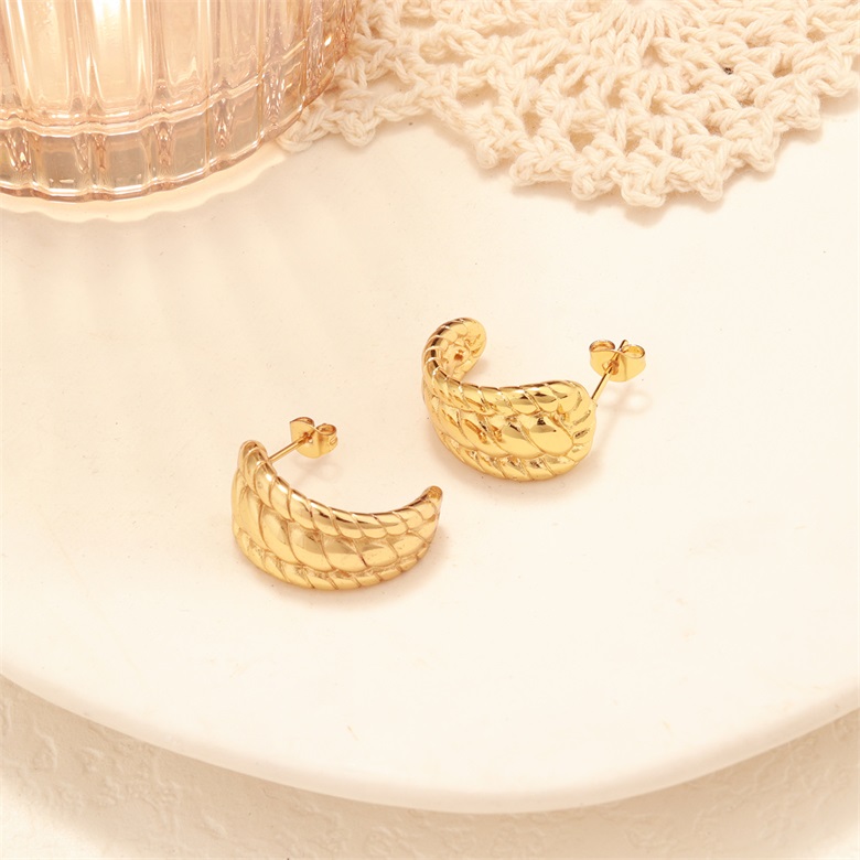 Stainless Steel Plated 18K Gold Multi-Layer Winding Double Braided C-Shaped Earrings