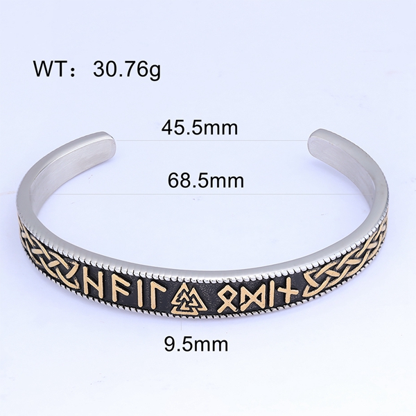 Gold Nordic Viking Runes Cuff Bangle F0412