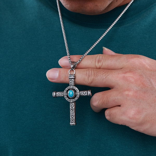 Blue Turquoise Cross Necklace A0103