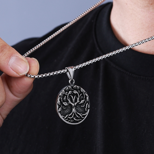 Viking Yggdrasil Tree of Life Necklace Silver Color A0211