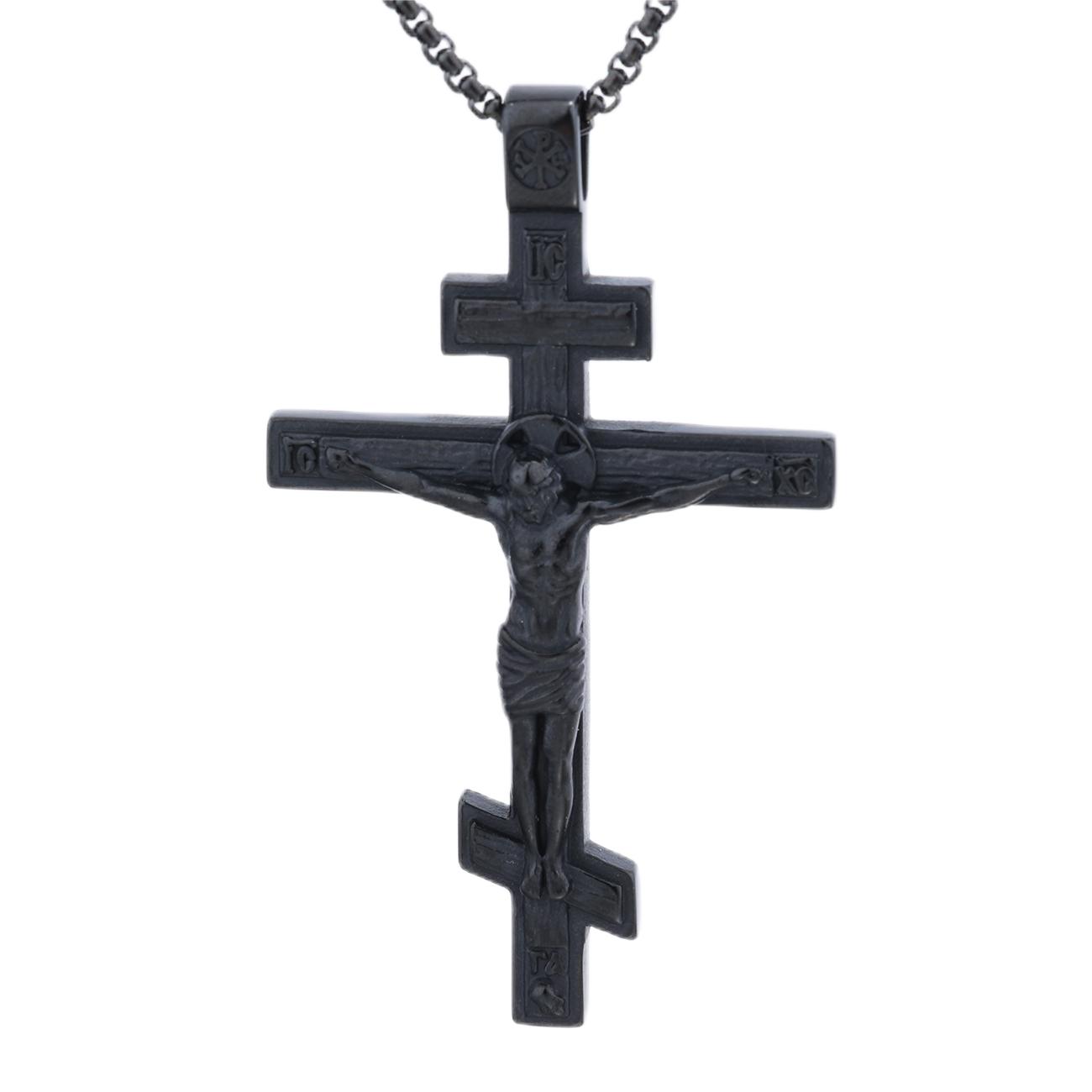 Orthodox Crucifix Cross Necklace Black – 316 Stainless Steel Faith Jewelry